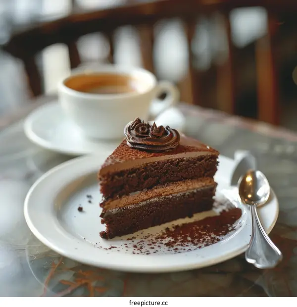 Slice of Chocolate Cake with Coffee