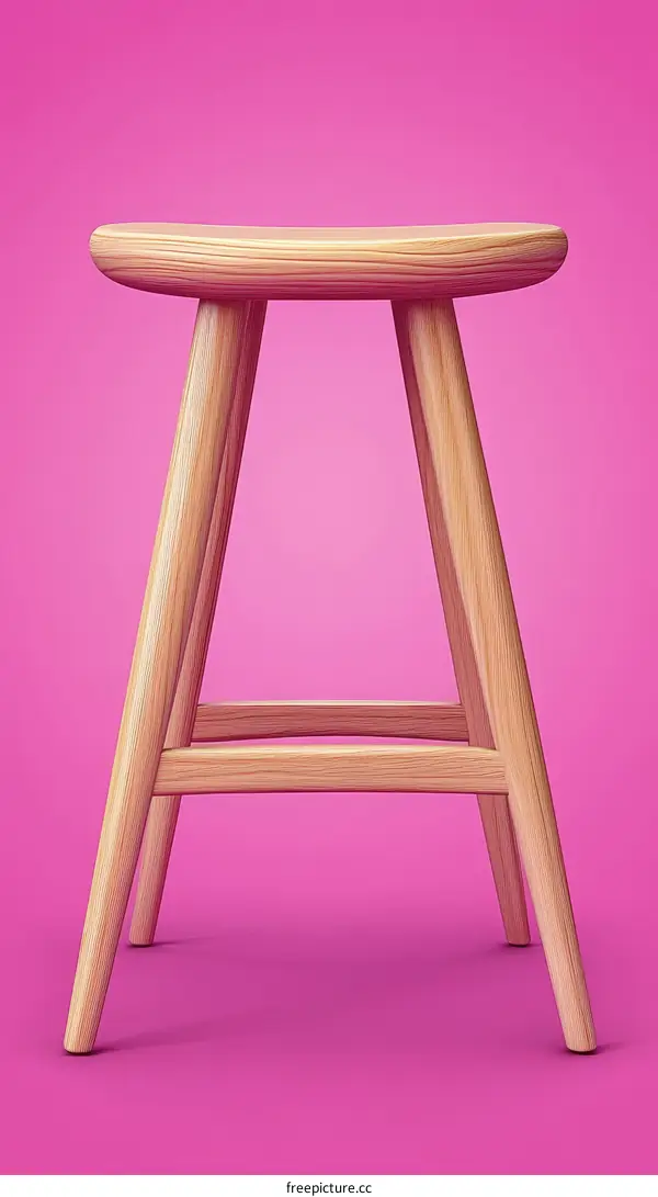 Stylish Wooden Bar Stool Against a Pink Background