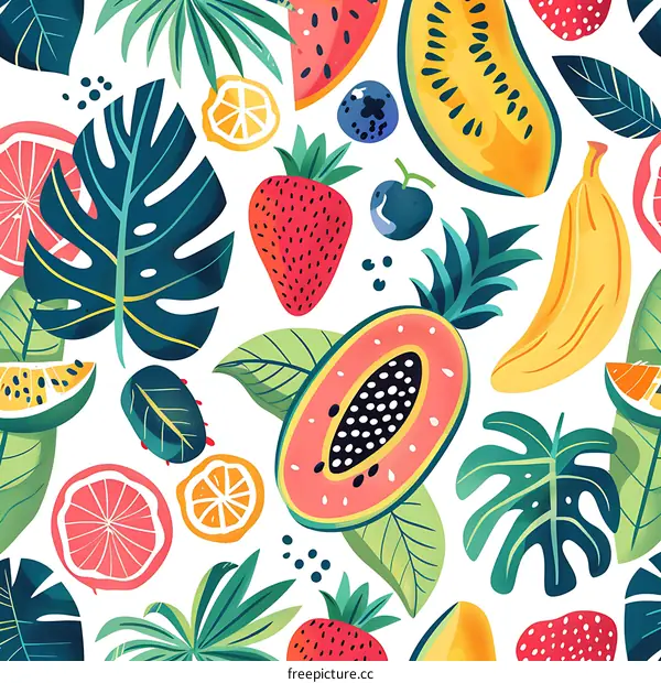 Tropical Fruits Seamless Pattern Design