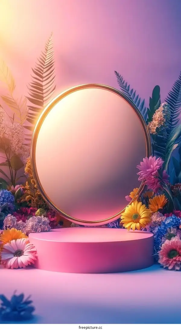 Floral Display Stand with Golden Frame