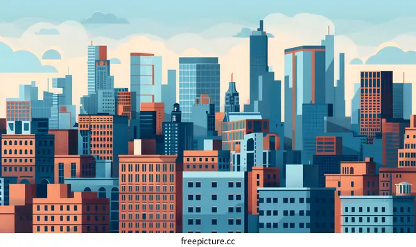 Cityscape Illustration with Buildings and Sky