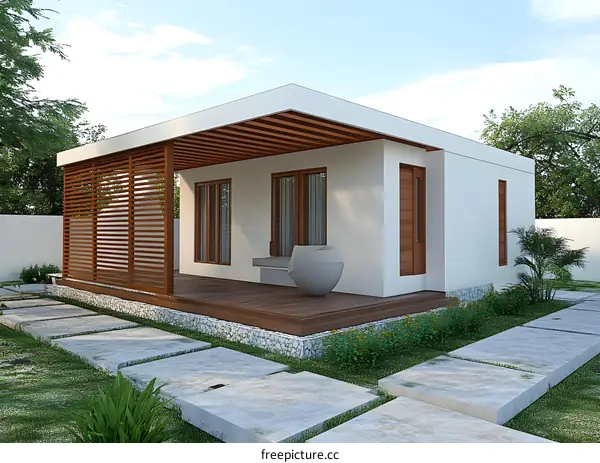 Modern Minimalist House with Wooden Deck and Patio