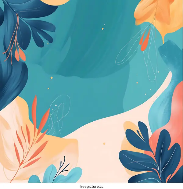 Abstract Floral Illustration With Blue And Orange Colors