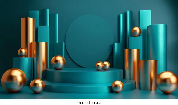 Geometric teal and gold abstract display platform