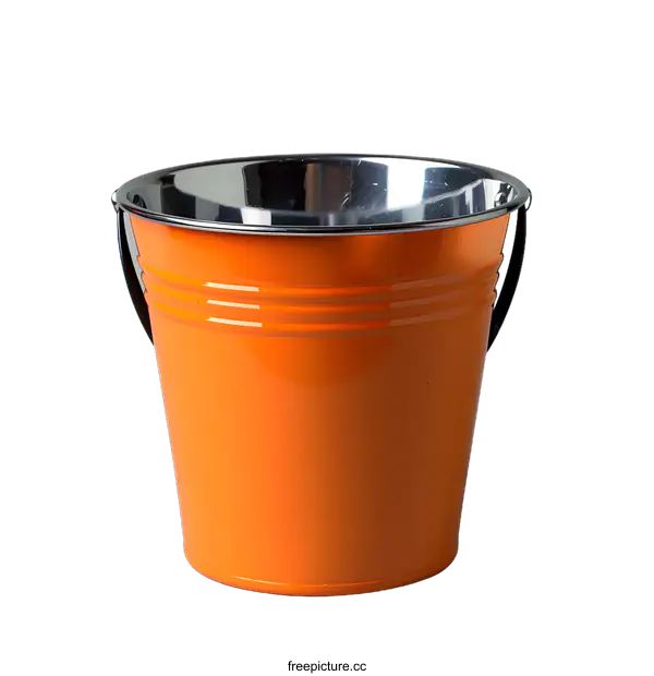 [Transparent Background PNG]Orange Metal Bucket with Silver Rim and Black Handles