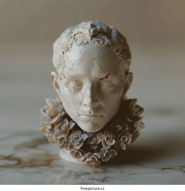 Elegant Sculpted Head Portrait with Floral Detail