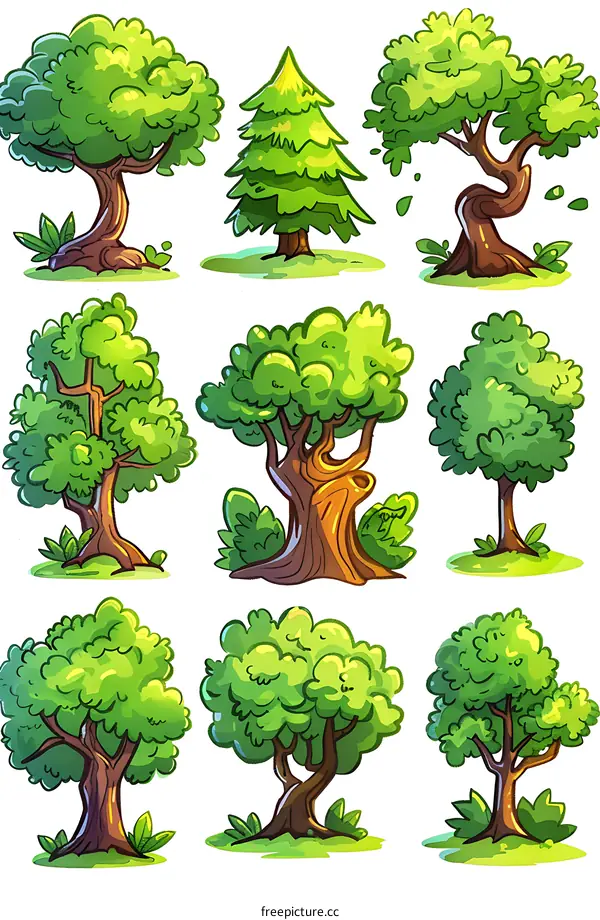 A set of cartoon trees