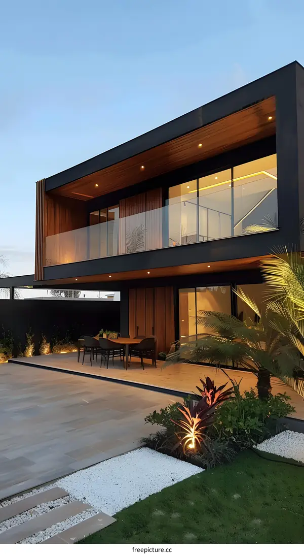 Modern House with Wooden Accents and Patio