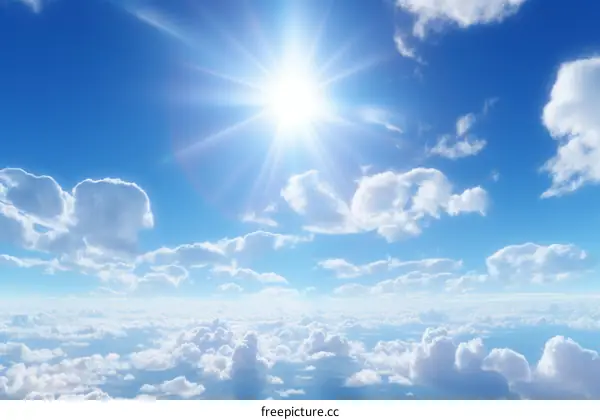 Blue sky with clouds and sun shining