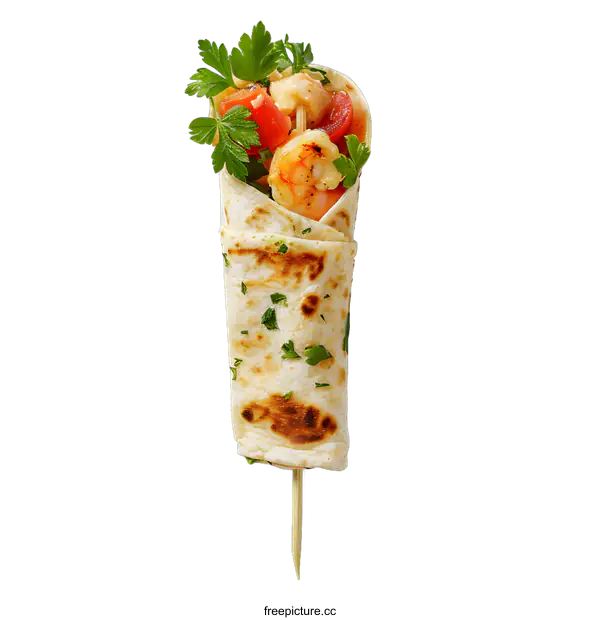 [Transparent Background PNG]Shrimp and Tomato Wrap on a Stick