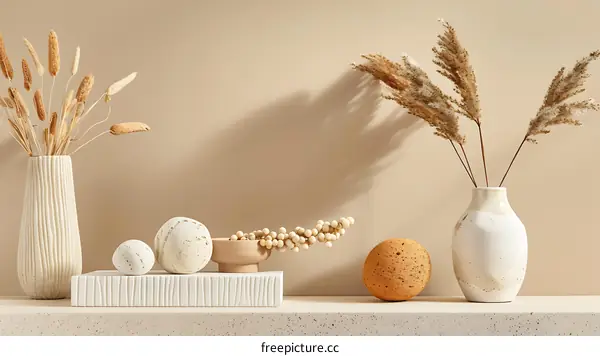 Beige Minimalist Home Decor With Dried Flowers