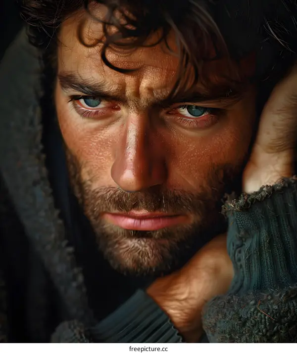 Portrait of a man with blue eyes and dark hair