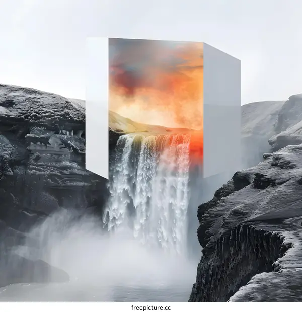 Abstract Waterfall in a White Cube