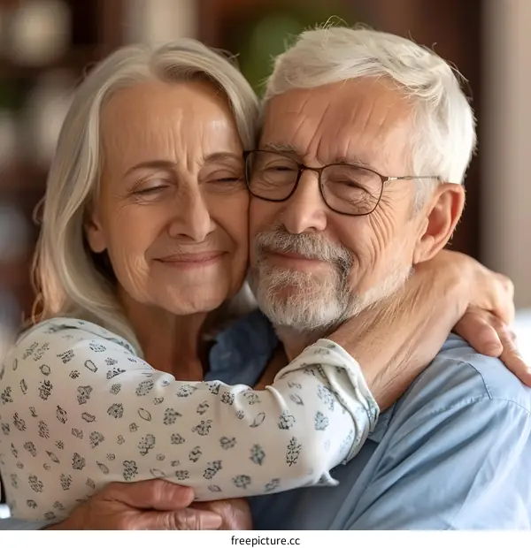 Senior Couple Embracing With Love And Happiness