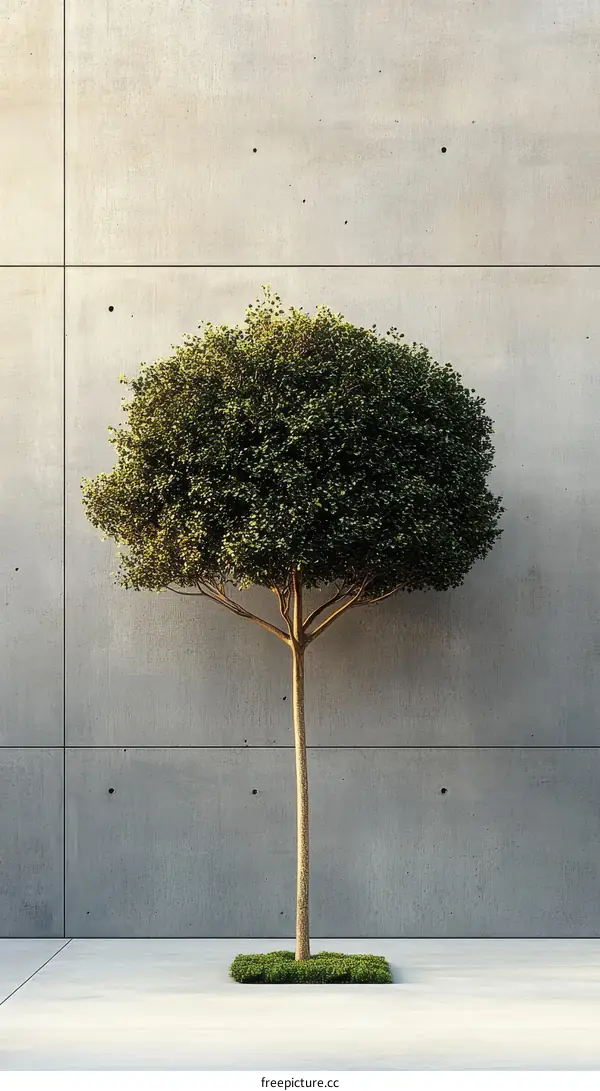 Modern Concrete Wall with a Single Tree