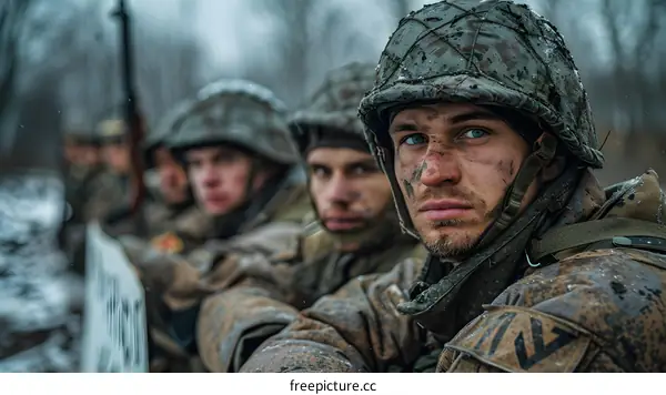 Close Up Portrait of  Caucasian Soldiers in Military Uniform