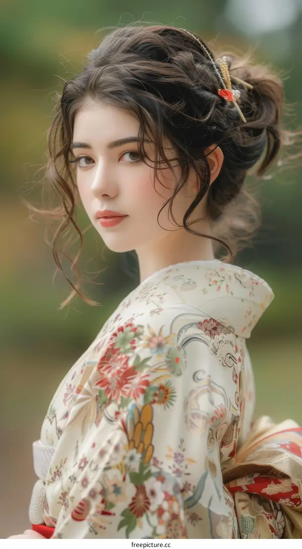 portrait of a beautiful asian woman in a kimono