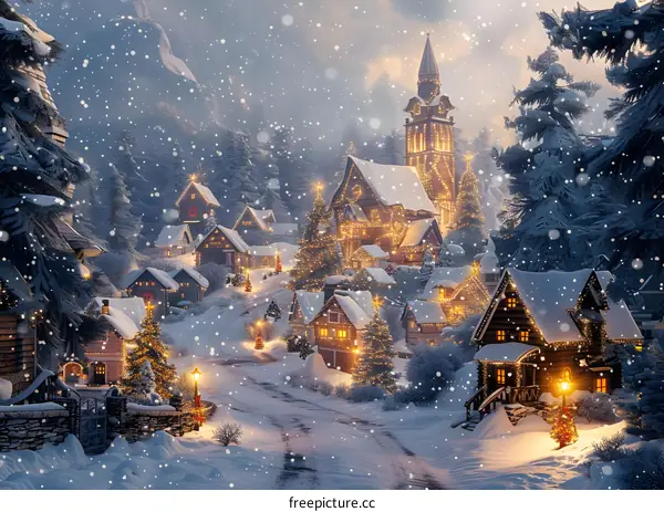 Christmas Village in Snowy Landscape