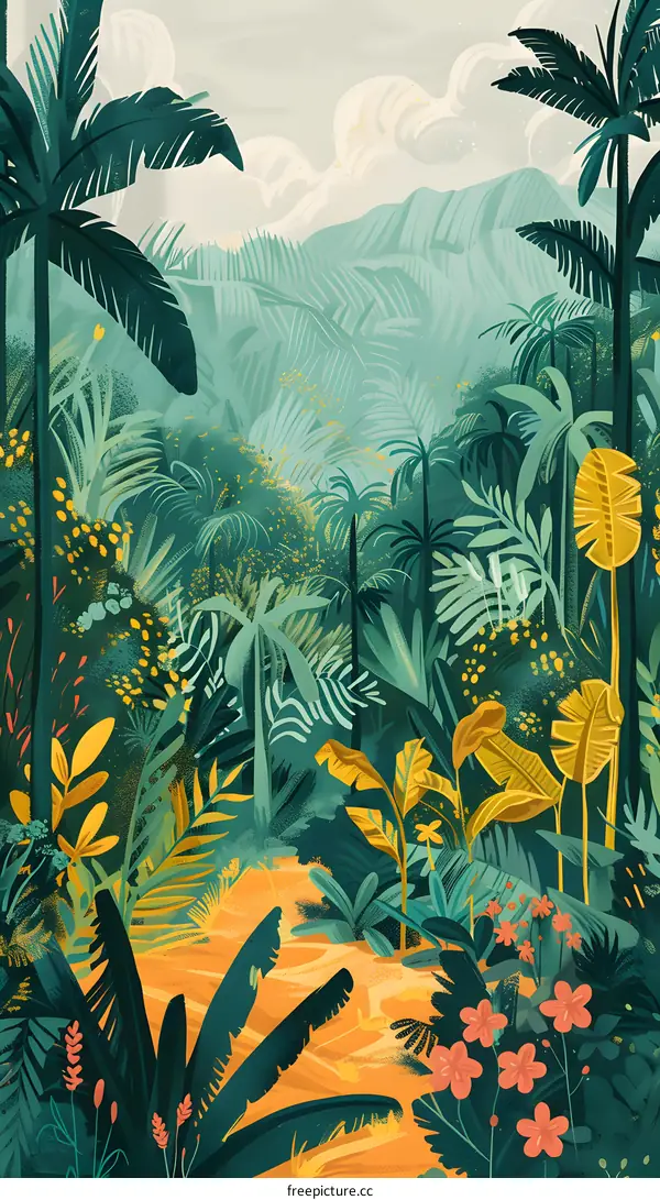 Tropical Rainforest Landscape Illustration