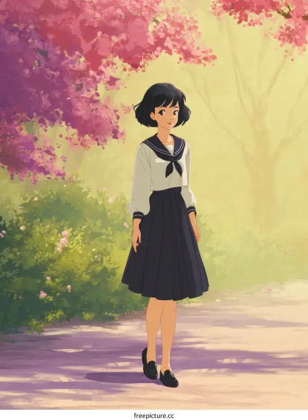 Anime Girl in a Springtime Setting
