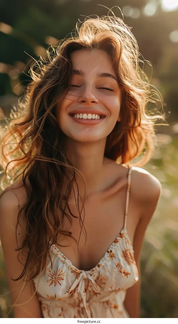 Beautiful Woman in a Floral Dress Outdoors