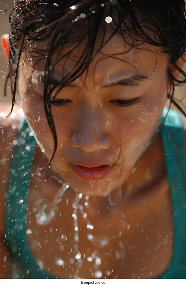 girl getting splashed in the face with water