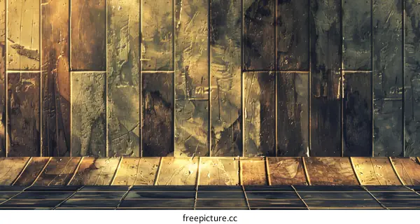 Gold Wooden Wall with Tile Floor Background