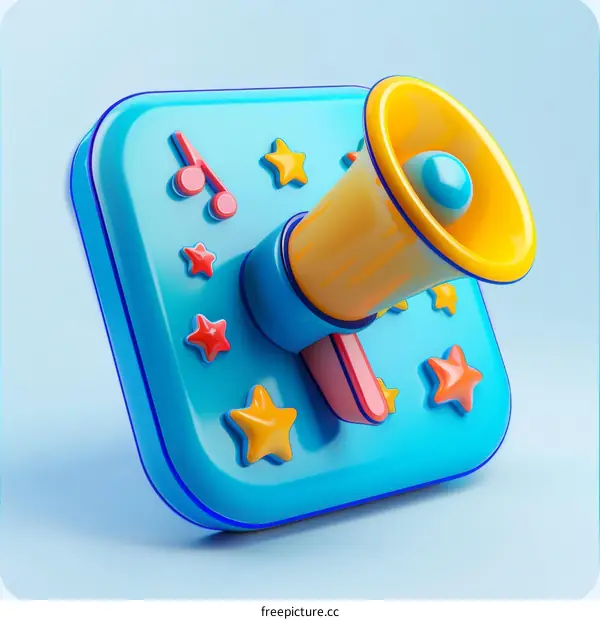 3D music app icon with megaphone and stars