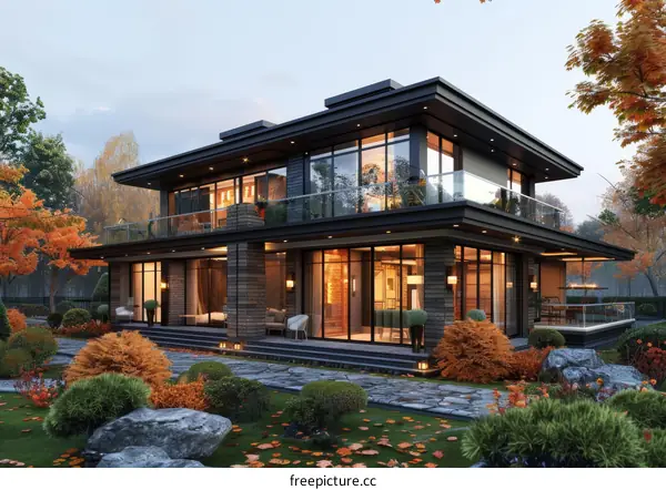 Modern Home with Stunning Fall Foliage
