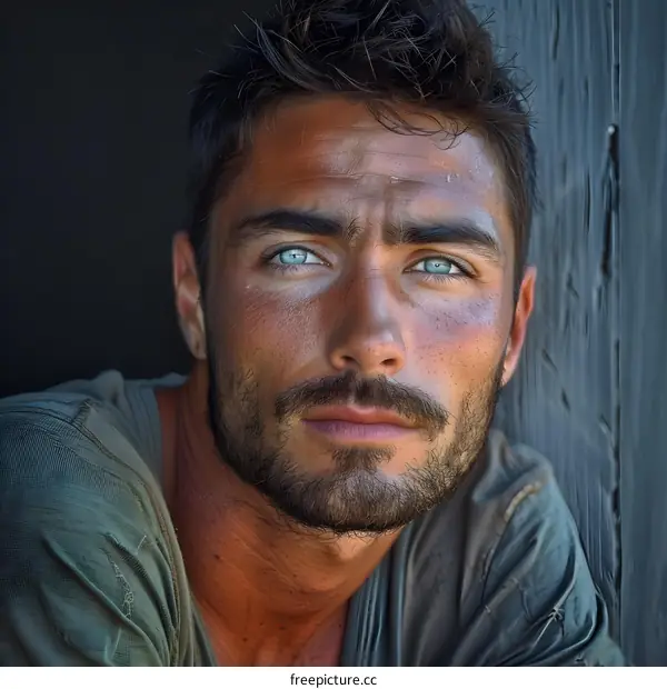 Close Up Portrait of a Young Man with Blue Eyes