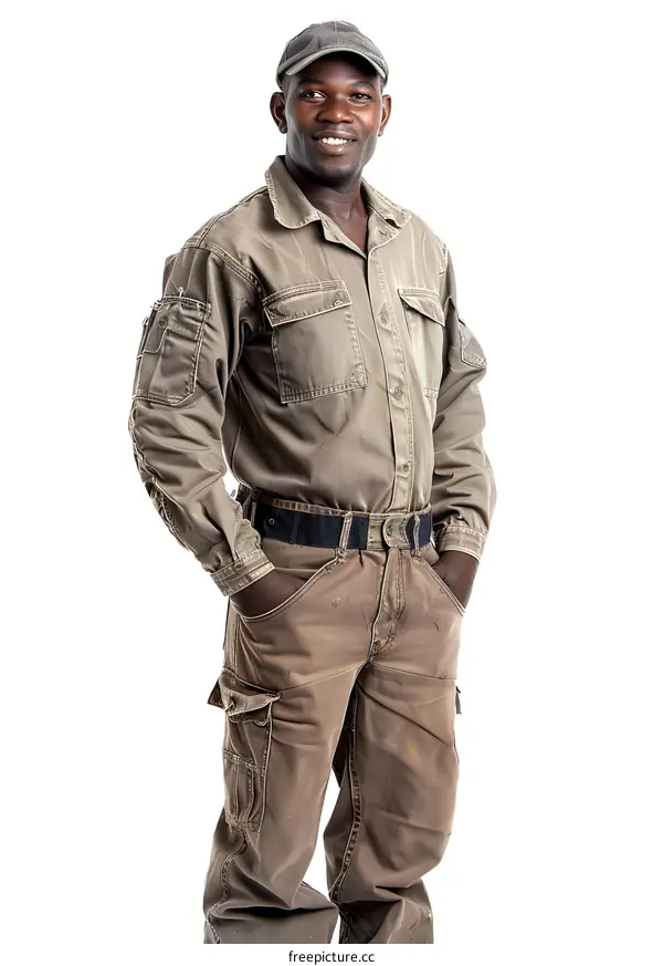 Studio portrait of a smiling African man wearing a brown shirt