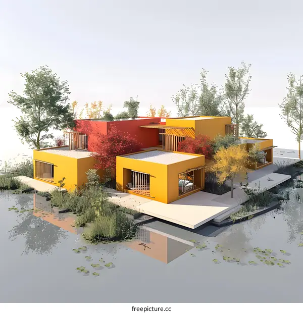 A modern and minimalist lakeside villa with a unique geometric design