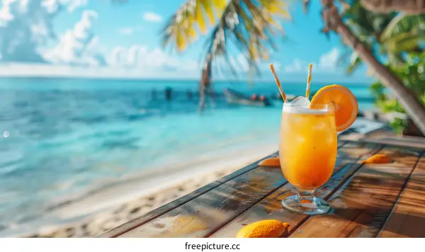 Refreshing orange juice by the beach