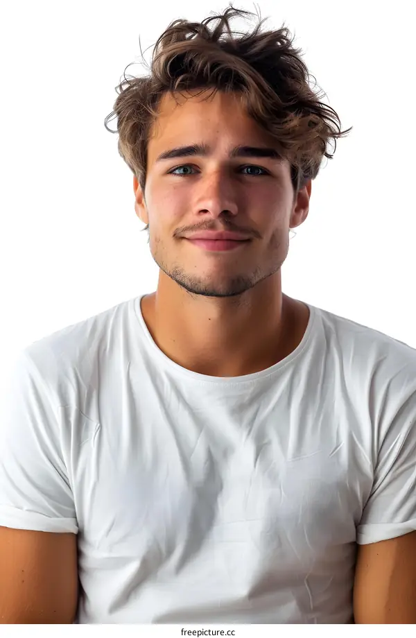 Portrait of a handsome young man with blue eyes and brown hair