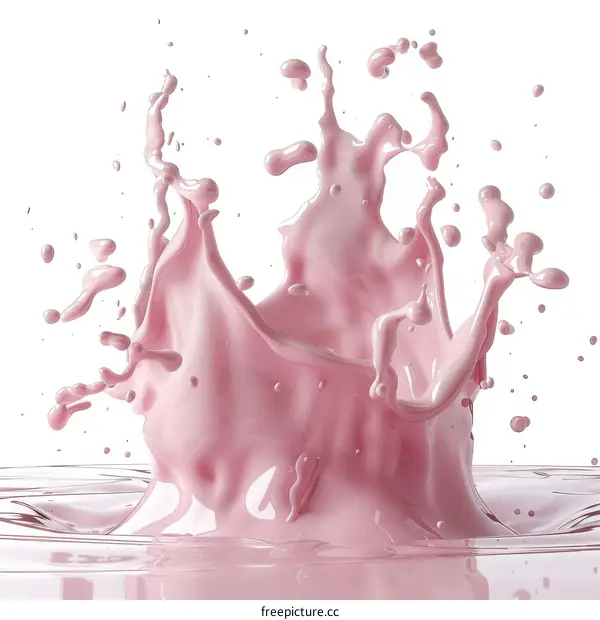 Pink liquid splash with droplets