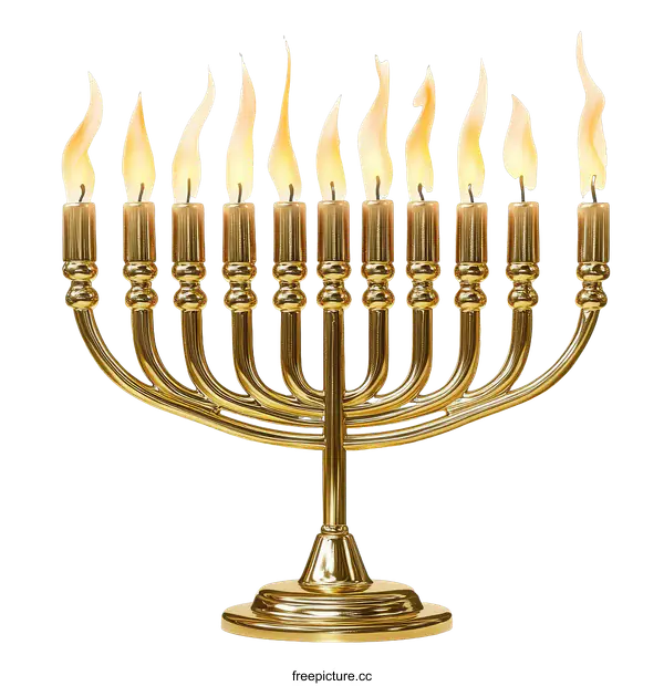 [Transparent Background PNG]Golden Hanukkah Menorah with Burning Candles