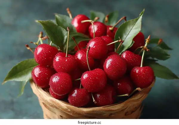 Fresh Cherries in a Basket Close-up