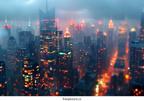 Rainy Night Metropolis Cityscape Illustration