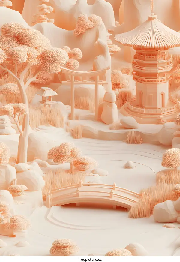 Minimalist Paper Craft Japanese Garden Landscape