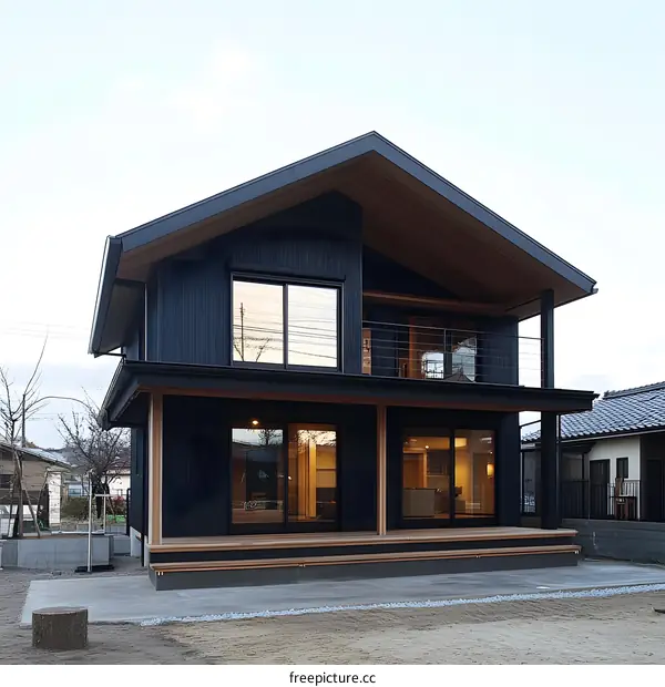 Modern Black House with Wooden Accents