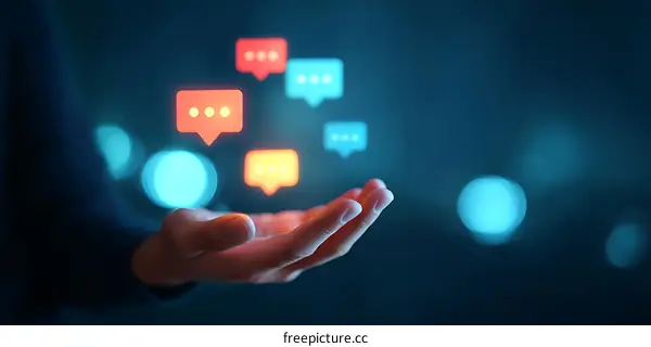 Hand Holding Floating Chat Bubbles Communication Concept