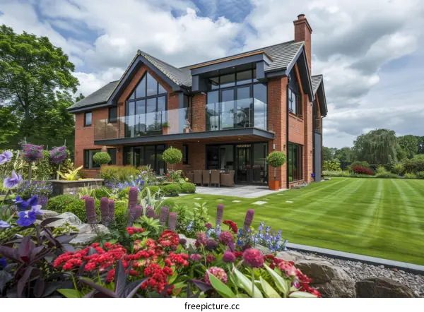 Modern House Exterior With Large Glass Windows And Doors