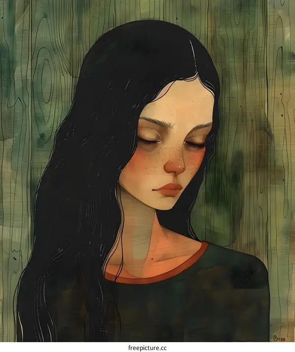 portrait of a sad girl with long black hair
