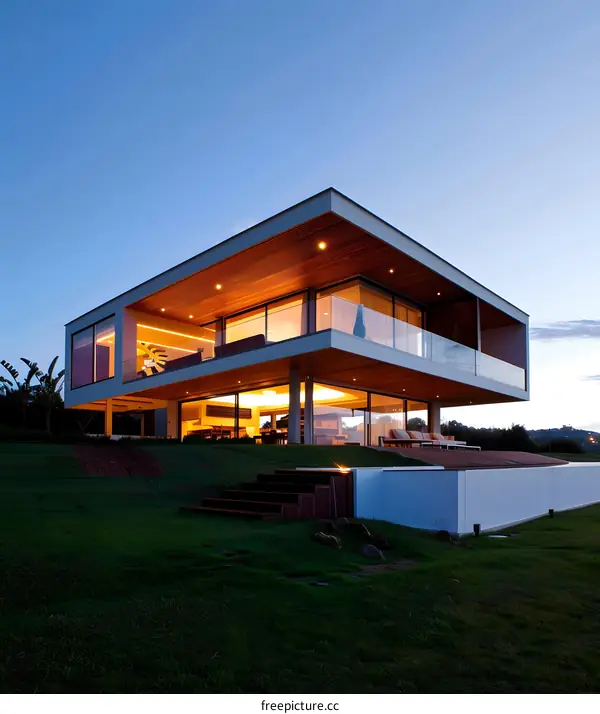 Modern Architecture House With Glass Windows and Wooden Ceiling