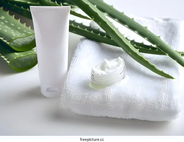 Aloe Vera Cream and Lotion on White Towel