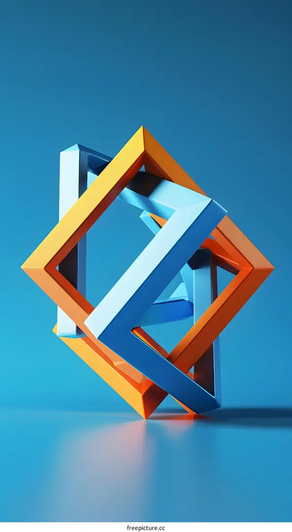 Abstract 3D Geometric Shapes Interlocking On Blue Background