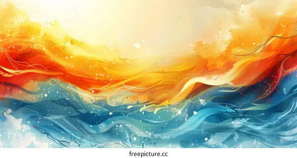 Abstract Watercolor Waves in Red and Blue Gradient