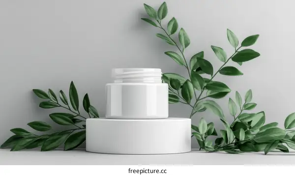 Modern Cosmetic Jar Mockup with Greenery