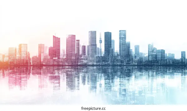 Colorful City Skyline Reflection