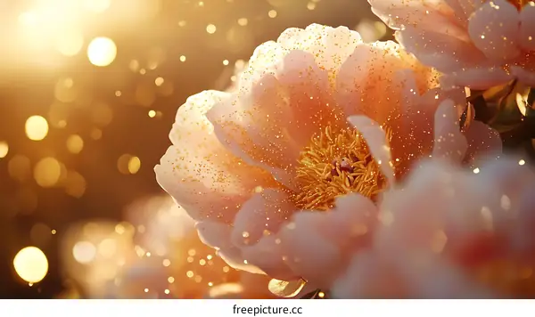Golden Glitter Peony Blossoms in Sunlight